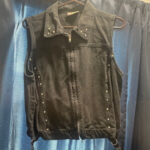 Vintage black studded denim vest